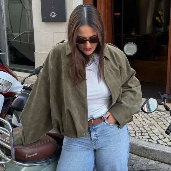 ZARA Faux Suede Bomber Jacket - Picture 5 of 7